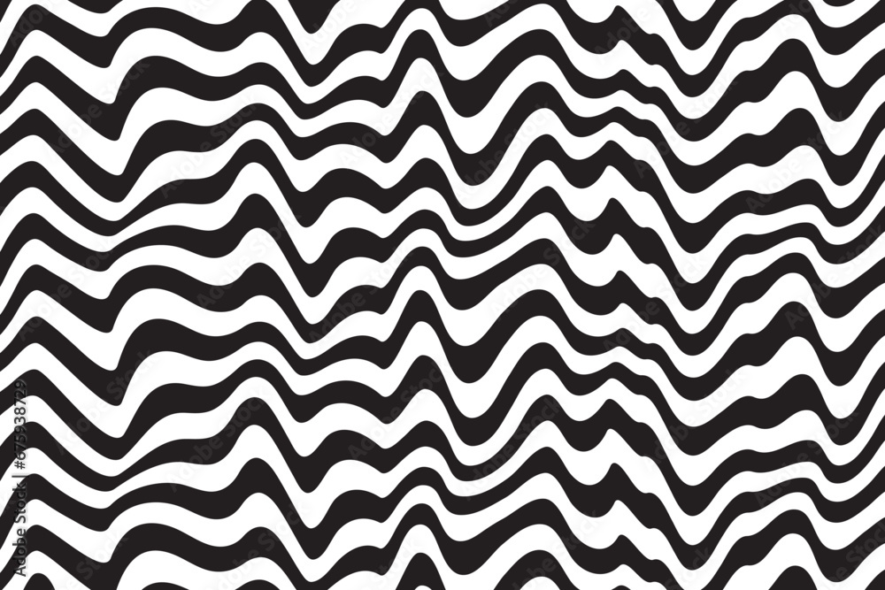 Poster Background with wavy lines. Twisted duo tone backgrounds. Abstract pattern from lines, halftone effect. Black and white texture. Minimalist design template for poster, banner, cover, postcard.