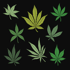 Simplicity cannabis leaf freehand drawing flat design collection.