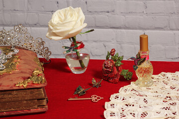 Crystal Rhinestone Jewelry on Victorian Era Antique Book