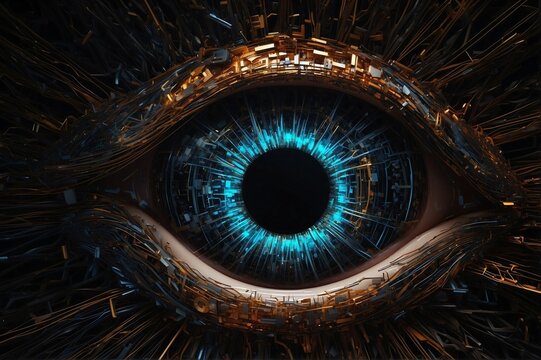 Bionic digital eye close-up in a digital computer environment