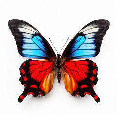 Bright Blue and red Butterfly Isolated on Clean White Background