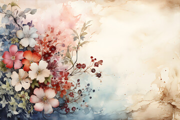Vintage floral background with watercolor flowers. Hand-drawn illustration. ia generative