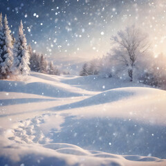 winter snow background with beautiful light and snow flakes