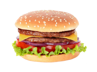 Big hamburger with two cutlets on transparent background