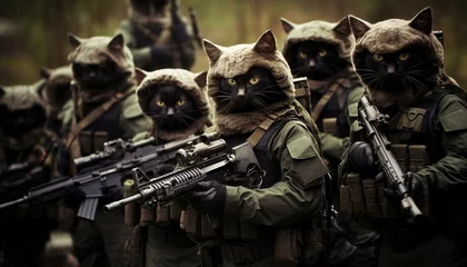 Fotobehang Cat special forces team with full weapons. Innovative AI. © Story