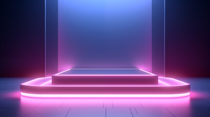3d render abstract podium neon glowing illumination - obrazy, fototapety, plakaty
