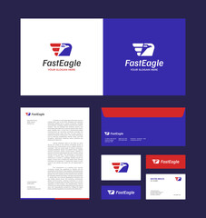 Modern eagle logo and brand identity template with stationery design