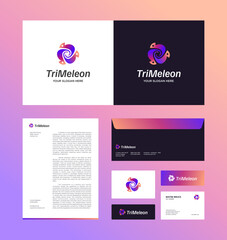 Modern chameleon logo and brand identity template with stationery design