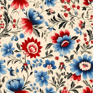 colorful blooming flowers in patterns ukrainian style