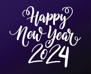 2024 Happy New Year Holiday Design White Abstract Vector Logo Symbol Illustration With Purple Background