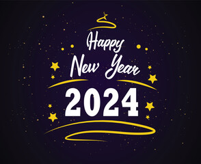 2024 Happy New Year Holiday Design Yellow And White Abstract Vector Logo Symbol Illustration With Purple Background