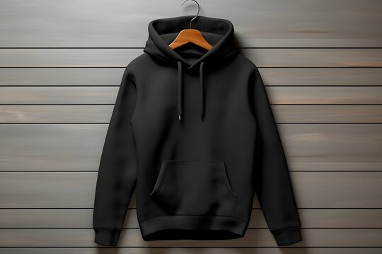  the black hoodie that hangs on a hanger. black hoodie jacket on a hanger. hoodie mockup. illustrations