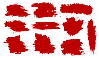 Paint ink red color splatter grunge effect splash vector brush stroke background set