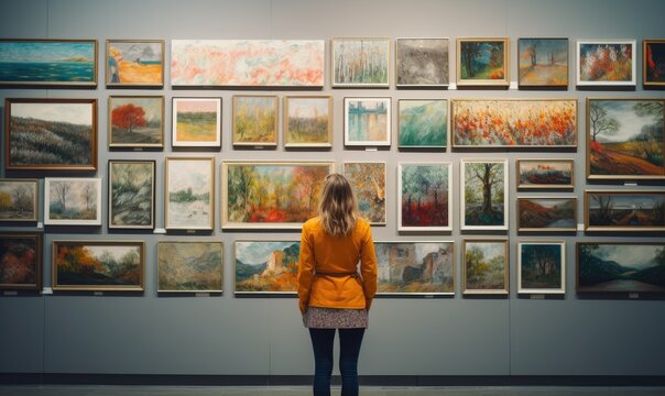 Photo of a Woman Appreciating Art in a Gallery