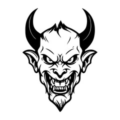Silhouette demon face icon. Vector illustration design. tattoo and t-shirt design black and white hand drawn horned devil head face Demon head, Devil horn mask Scary mask isolated on white background 