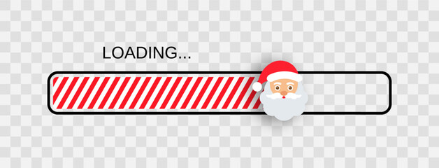 Christmas progress bar with candy cane fill. Countdown loading progress. Funny Xmas download banner. Holiday count down graphs with percent on transparent background. Vector illustration. - obrazy, fototapety, plakaty