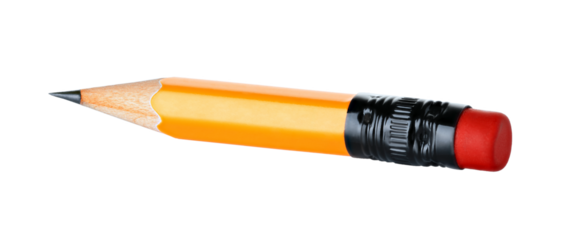 Short pencil on transparent background close-up, school and office supplies concept