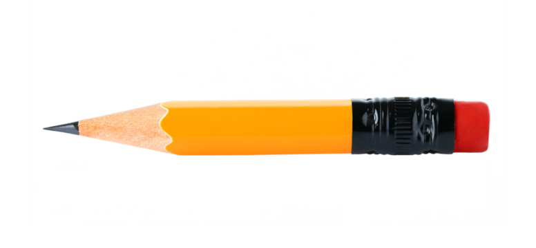 Short pencil on transparent background close-up, school and office supplies concept