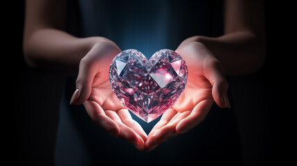 Heart diamond on woman's hand for symbolic affection  a close-up of love and commitment and eternal love