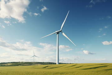 Fototapeta premium Wind turbines produce electricity that uses wind energy as clean energy. AI generate.