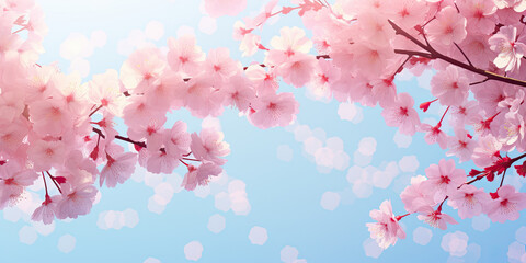 Cherry blossom trees pink background empty space blossoms tree backdrop wide, generated ai - obrazy, fototapety, plakaty