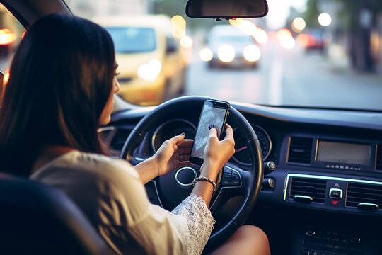 Car driver, checking his mobile phone while driving, committing recklessness.