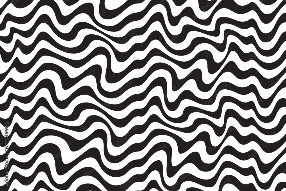 Poster Background with wavy lines. Twisted duo tone backgrounds. Abstract pattern from lines, halftone effect. Black and white texture. Minimalist design template for poster, banner, cover, postcard.	
