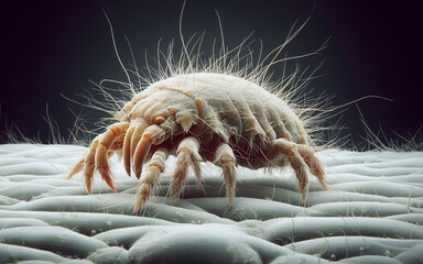 Enlarged image of dust mites on a mattress Causes of allergies and asthma Dermatophagoides pteronyssinus and Dermatophagoides farinae