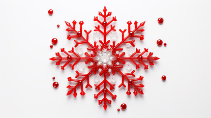 Red Snowflake on White Background - Festive Winter Glitter and Sparkles | Abstract Christmas Decoration