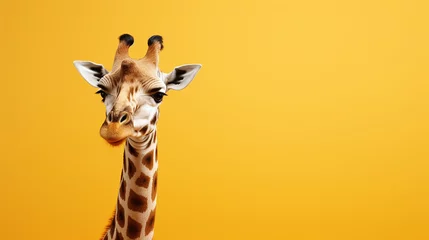 Foto op Canvas A giraffe on a yellow background © frimufilms