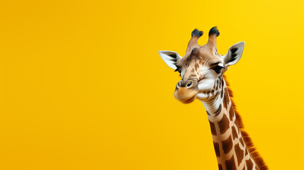 A giraffe on a yellow background