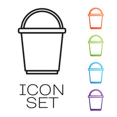 Black line Bucket icon isolated on white background. Set icons colorful. Vector