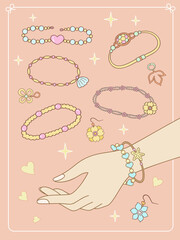 Hand with bracelet,the background has other accessories