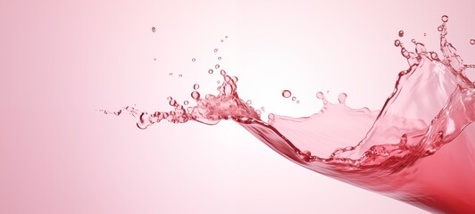 close-up of pink rose champagne motion splash on light pink background for new year and valentines day web banner