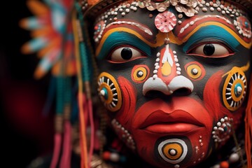 traditional colorful red ethnic face mask - Powered by Adobe