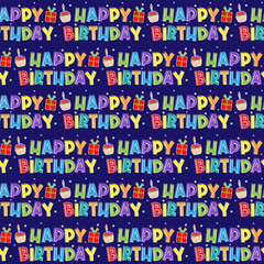 happy birthday seamless pattern on blue color background suitable for giftwrap, background and more