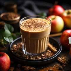  A cozy snapshot of a cinnamon-spiced apple smoothie 
