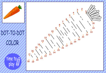 children's educational game. logic game. connect the dots by numbers. handwriting training. coloring book.  vegetables and fruits. carrot