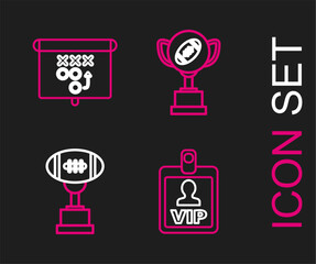 Set line VIP badge, Award cup and American football ball, and Planning strategy concept icon. Vector