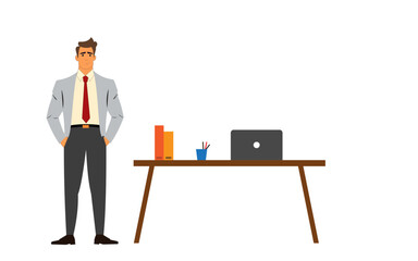 Businessman with laptop,Man in office,Man with table in office