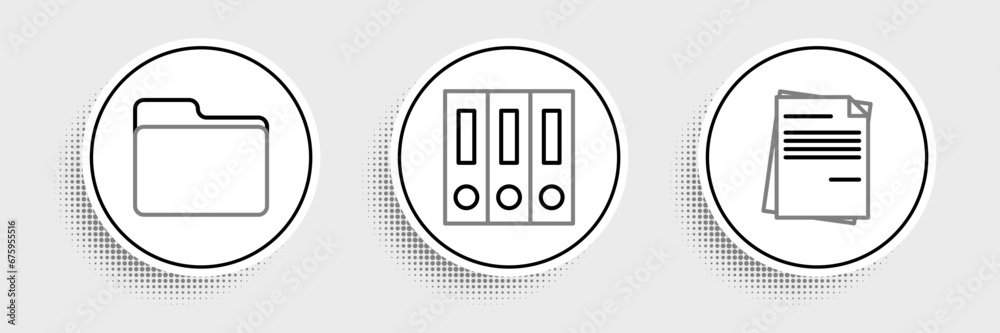 Poster set line file document, document folder and office folders with papers and documents icon. vector