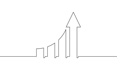 Continuous line drawing of arrow up. Illustration vector of graph icon business. Bar chart. Business growth one line. Single line art