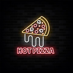 Hot Pizza Neon Sign Symbol Vector. Light banner, Light art