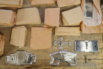 Birmingham, UK - Nov 5, 2023: Decorative items in the packing room of the Newman Brothers Coffin...