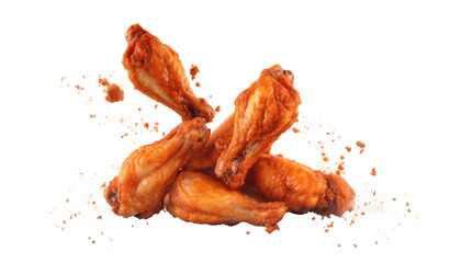 flying chicken wings isolated on transparent background cutout