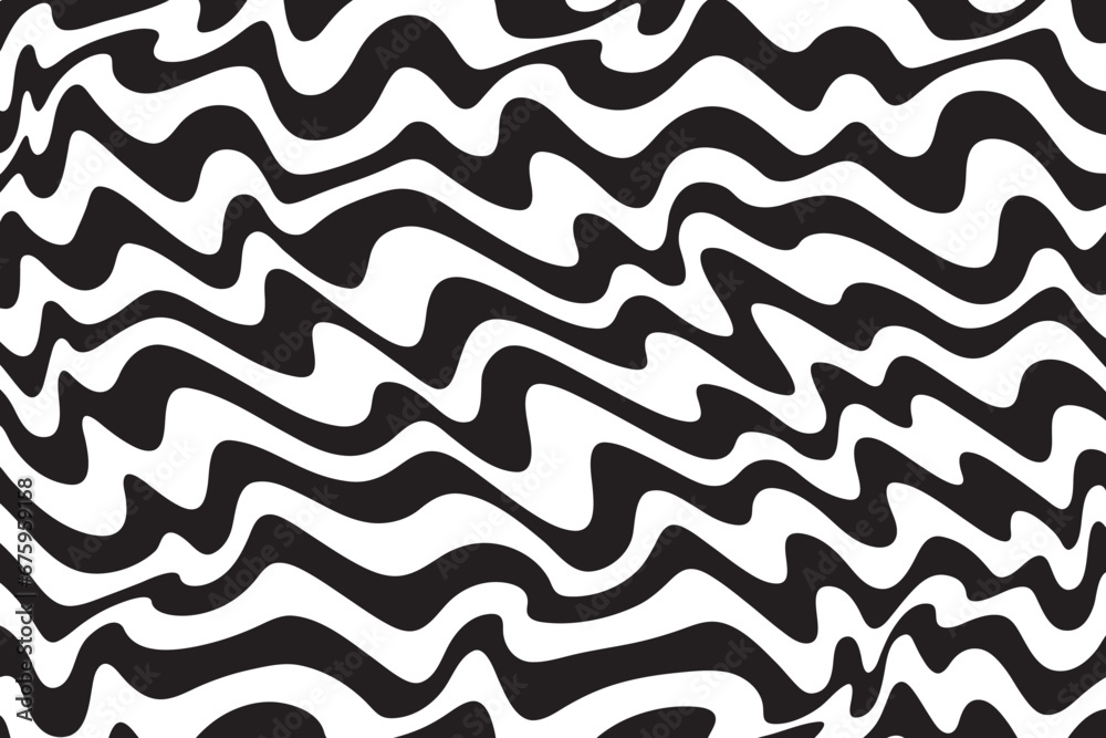 Poster Background with wavy lines. Twisted duo tone backgrounds. Abstract pattern from lines, halftone effect. Black and white texture. Minimalist design template for poster, banner, cover, postcard.