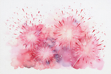 Pretty pink loose watercolour style illustration of fireworks, great for social media, website headers, cards and invitations. 