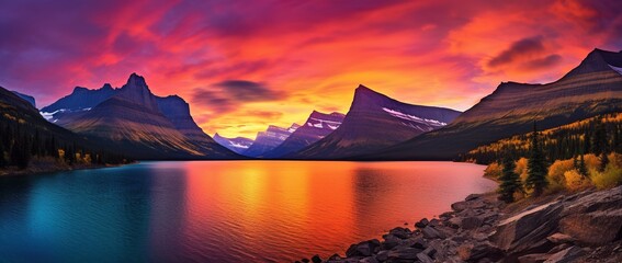 Fototapeta na wymiar Majestic sunset in Glacier National Park, Montana, USA.