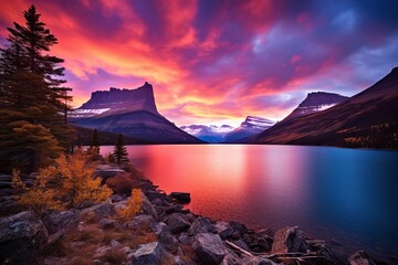 Fototapeta na wymiar Majestic sunset in Glacier National Park, Montana, USA.