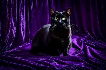 Royal black cat with purple robes, nature